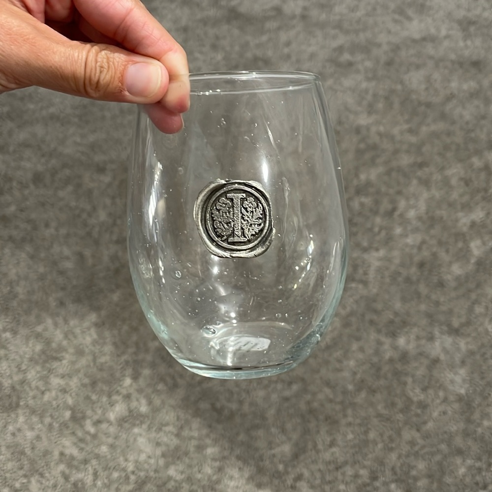 Southern Jubilee stemless wine glass “I” stamp